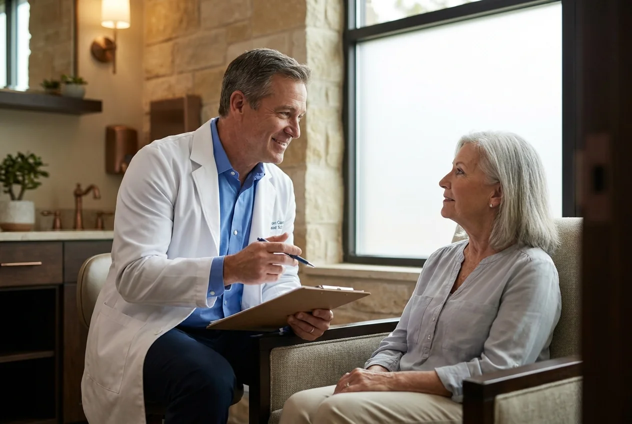 Wound-care specialist consulting with a patient